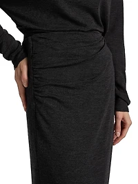 Draped Wool-Blend Midi-Skirt