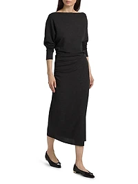 Draped Wool-Blend Midi-Skirt
