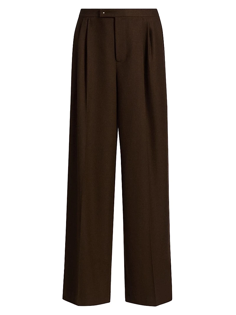 Pleated Wool-Blend Wide-Leg Trousers