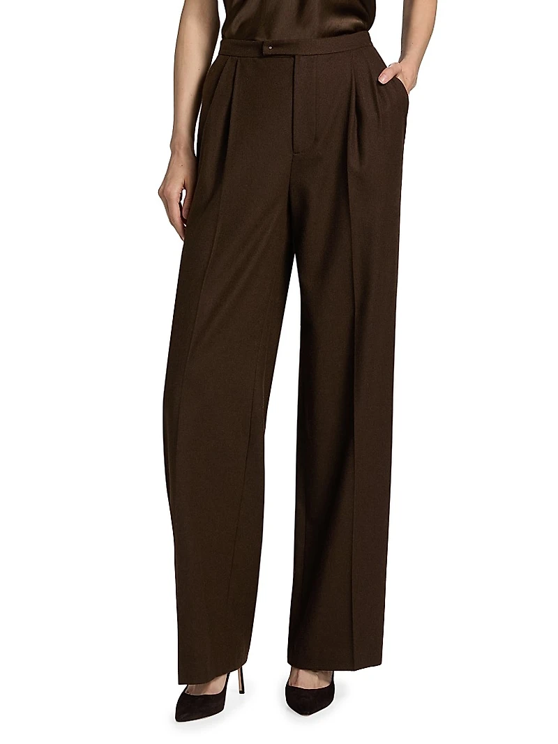 Pleated Wool-Blend Wide-Leg Trousers