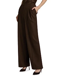 Pleated Wool-Blend Wide-Leg Trousers