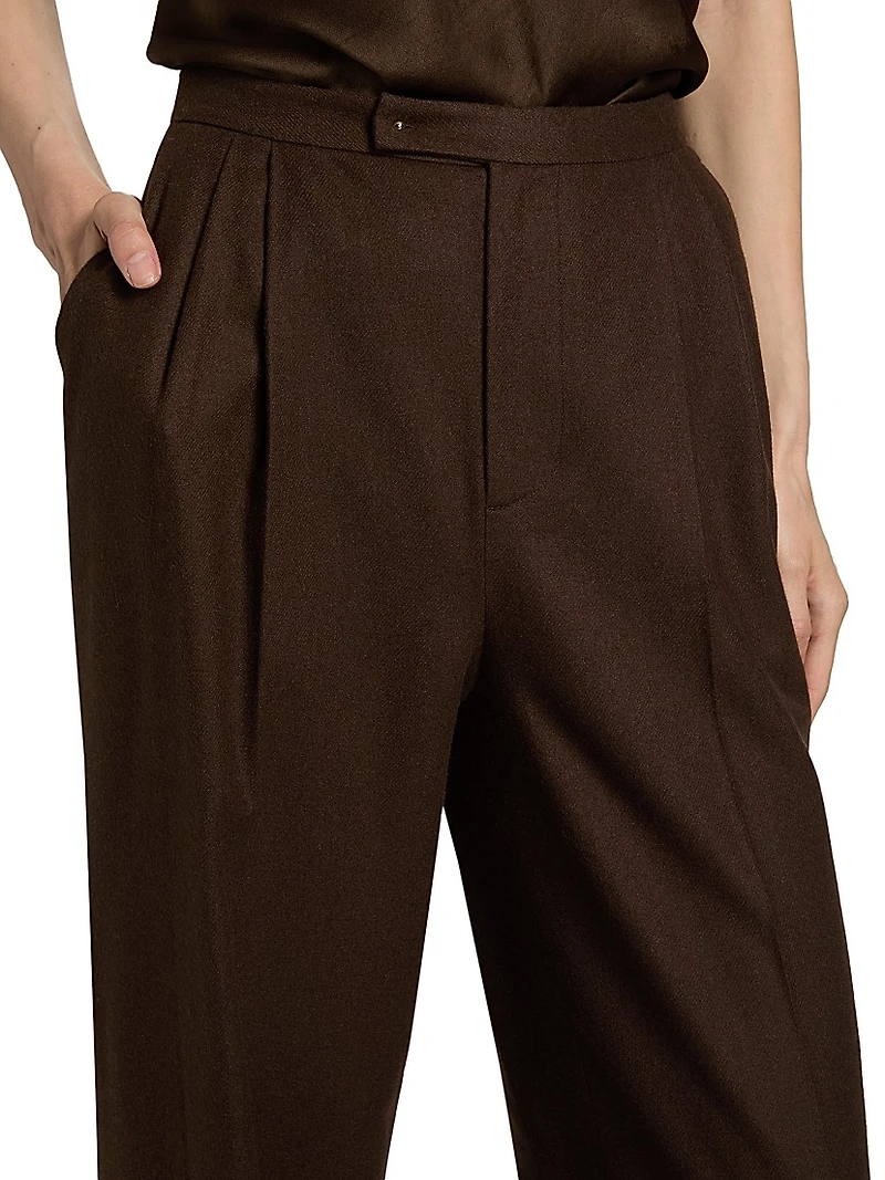Pleated Wool-Blend Wide-Leg Trousers