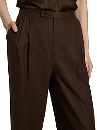 Pleated Wool-Blend Wide-Leg Trousers