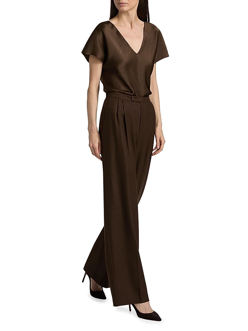 Pleated Wool-Blend Wide-Leg Trousers