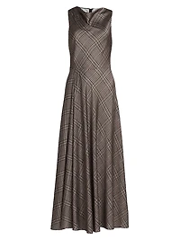 Plaid Fit & Flare Cowlneck Maxi Dress