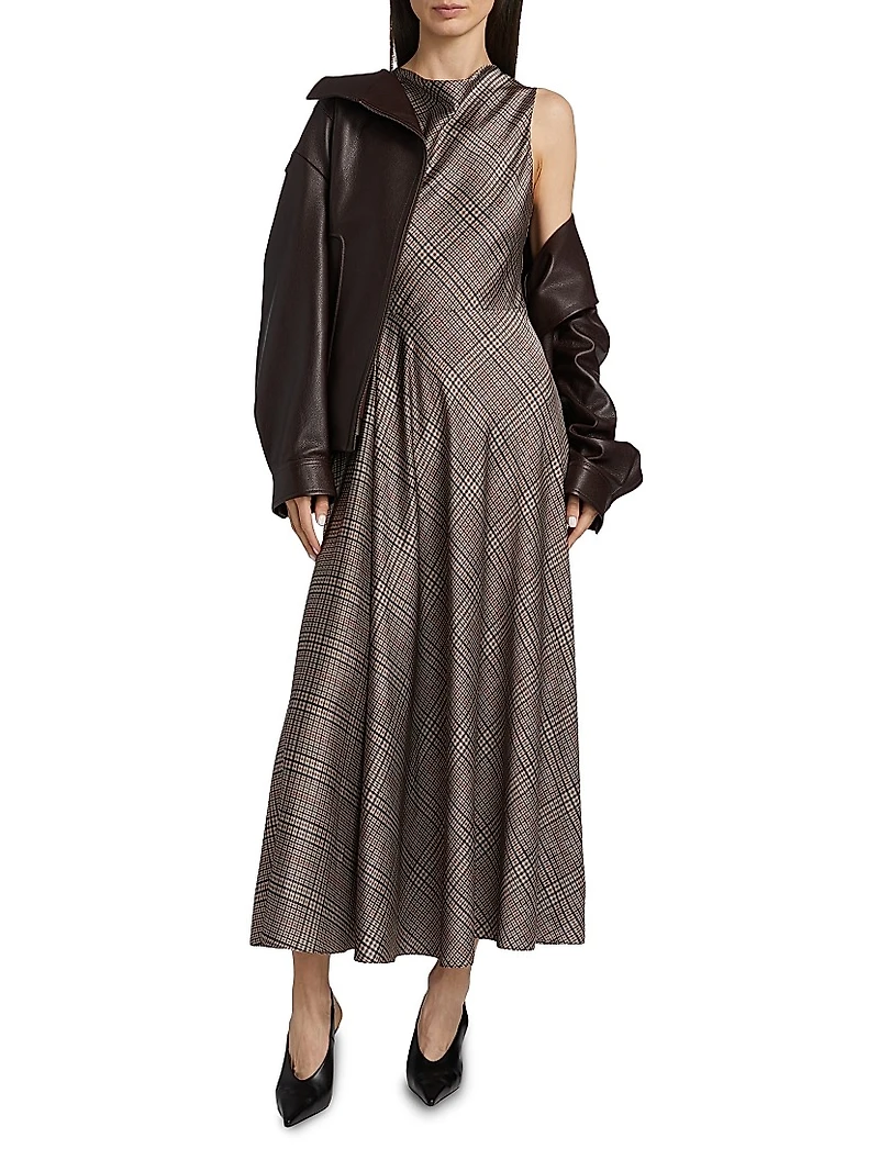 Plaid Fit & Flare Cowlneck Maxi Dress