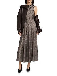 Plaid Fit & Flare Cowlneck Maxi Dress