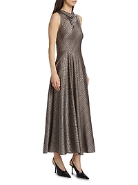 Plaid Fit & Flare Cowlneck Maxi Dress