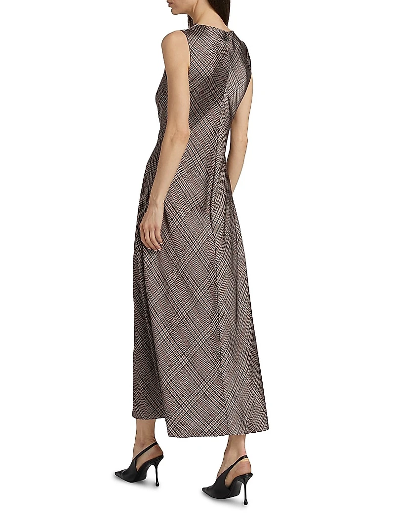 Plaid Fit & Flare Cowlneck Maxi Dress
