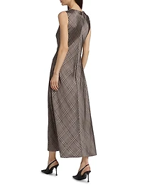 Plaid Fit & Flare Cowlneck Maxi Dress