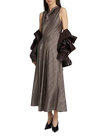 Plaid Fit & Flare Cowlneck Maxi Dress