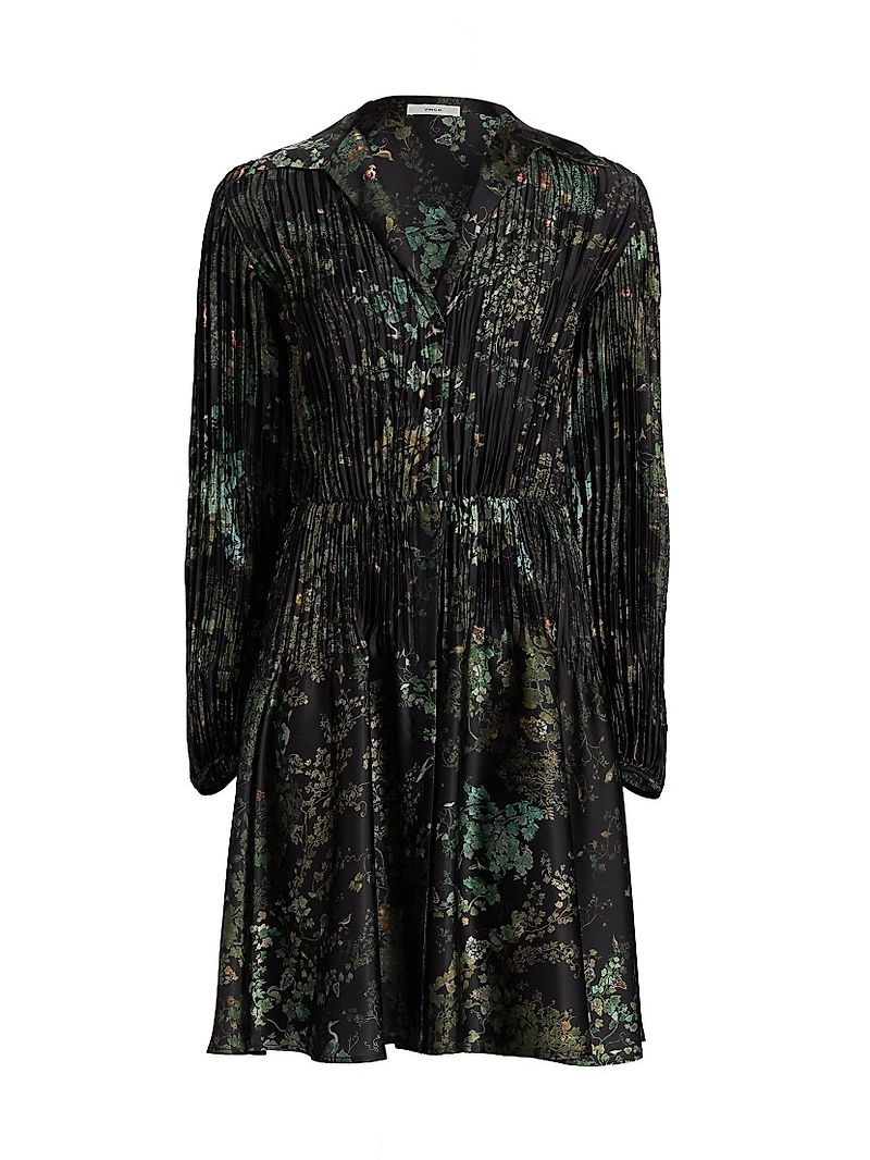 Grape Vine Pleated Knee-Length Shirtdress