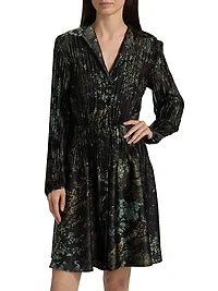 Grape Vine Pleated Knee-Length Shirtdress