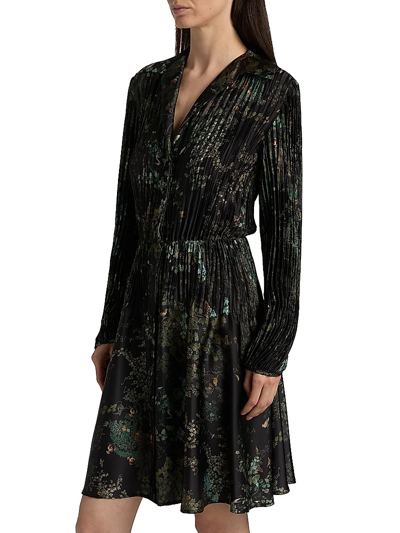 Grape Vine Pleated Knee-Length Shirtdress