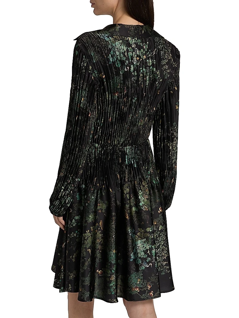 Grape Vine Pleated Knee-Length Shirtdress