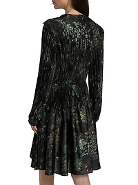 Grape Vine Pleated Knee-Length Shirtdress