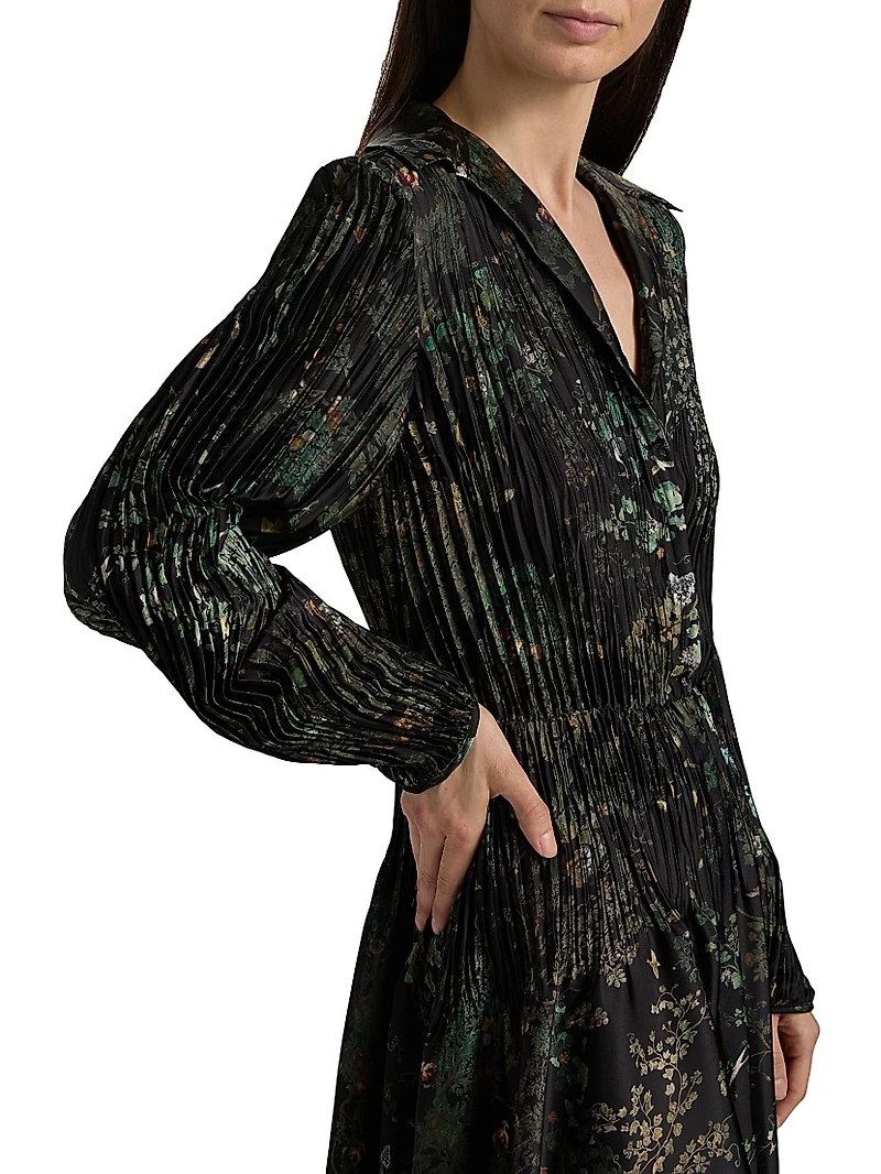 Grape Vine Pleated Knee-Length Shirtdress