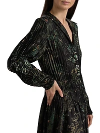 Grape Vine Pleated Knee-Length Shirtdress