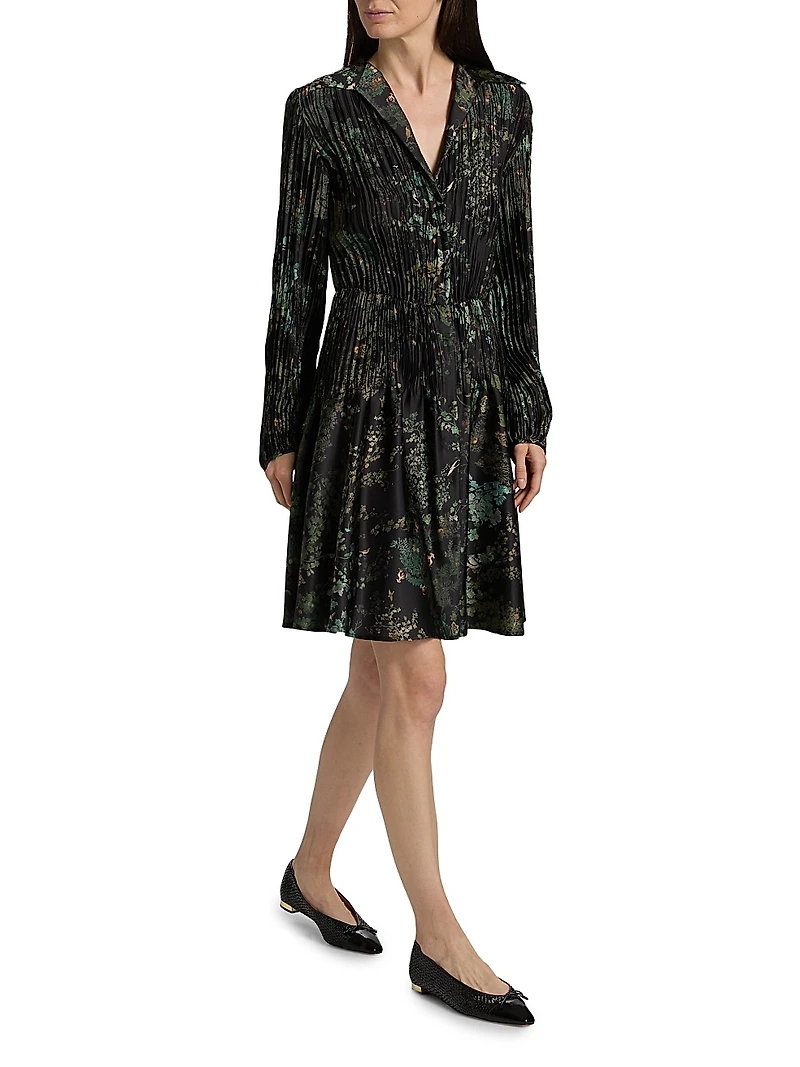 Grape Vine Pleated Knee-Length Shirtdress