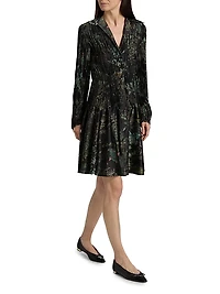 Grape Vine Pleated Knee-Length Shirtdress