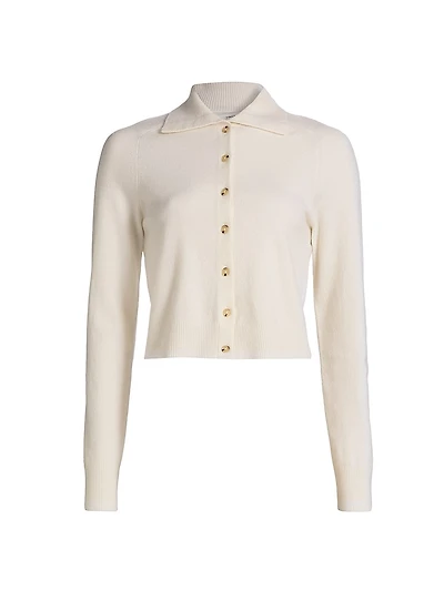 Wool-Blend Button-Front Polo Cardigan