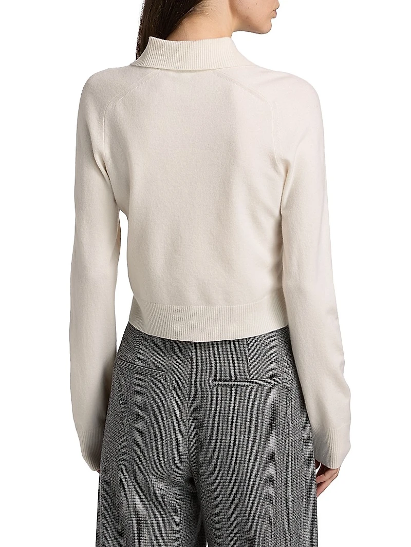 Wool-Blend Button-Front Polo Cardigan