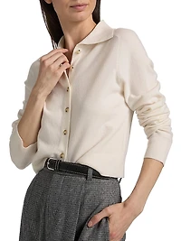Wool-Blend Button-Front Polo Cardigan