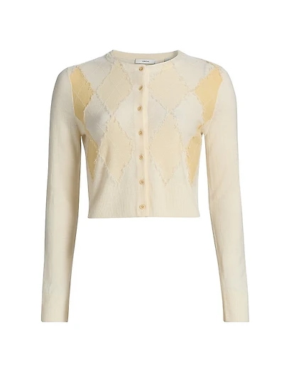 Argyle Wool-Blend Crewneck Cardigan