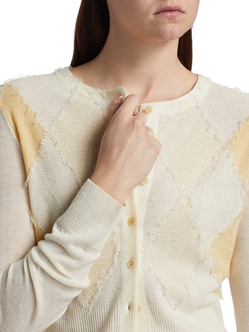 Argyle Wool-Blend Crewneck Cardigan