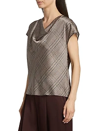 Plaid Silk Cowlneck Blouse