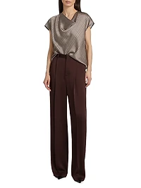 Plaid Silk Cowlneck Blouse
