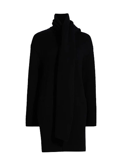 Draped Rib-Knit Car Coat