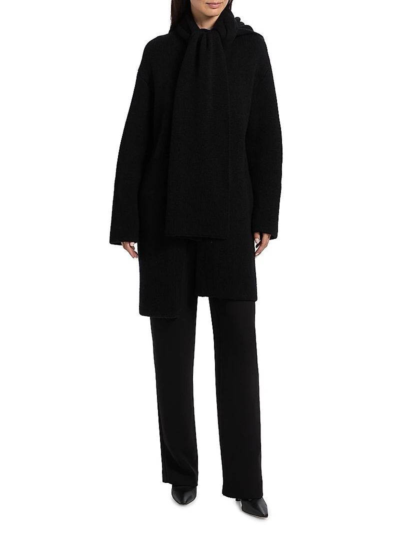 Draped Rib-Knit Car Coat