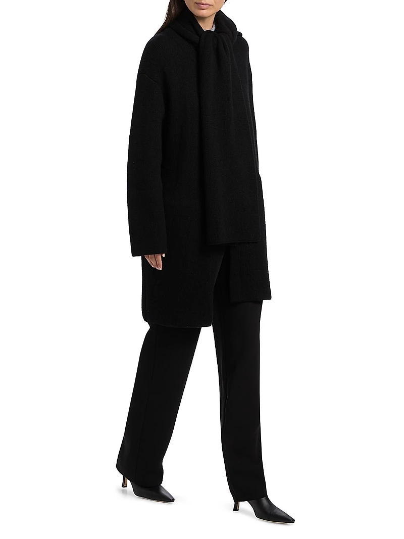 Draped Rib-Knit Car Coat