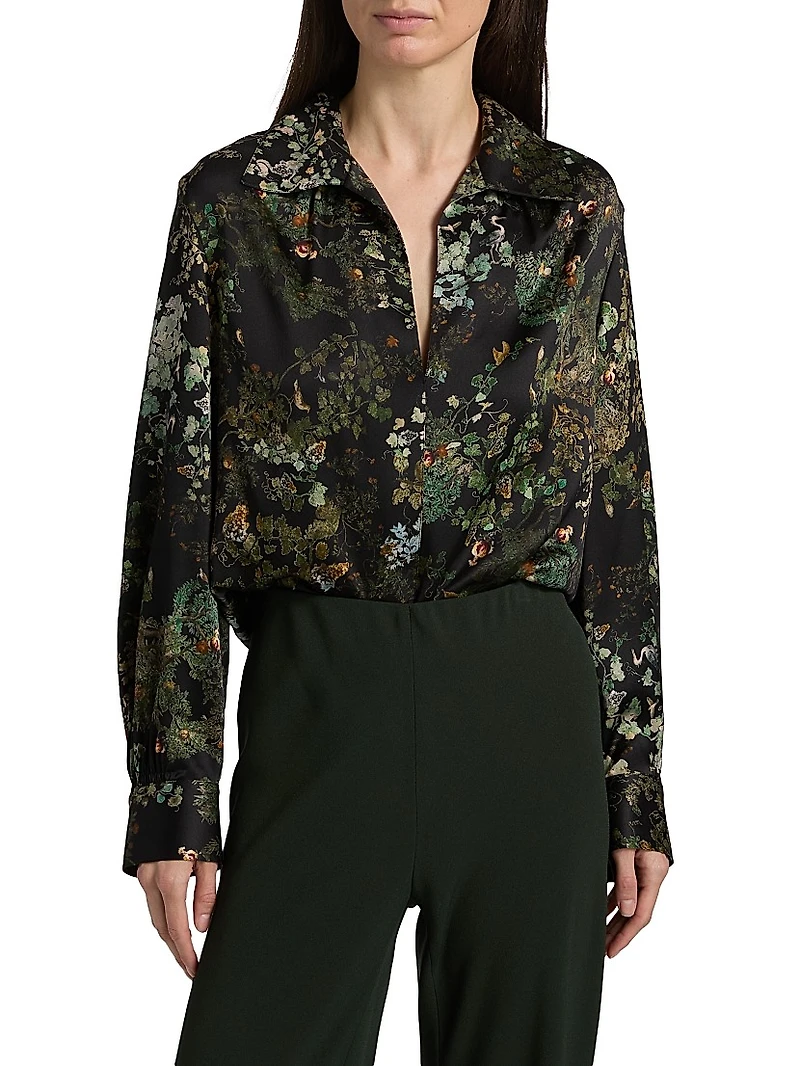 Grape Vine Silk V-Neck Blouse