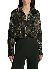 Grape Vine Silk V-Neck Blouse