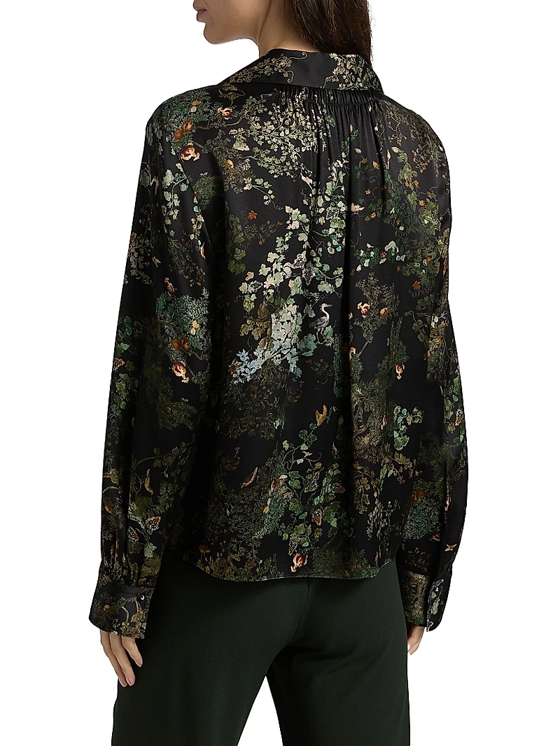 Grape Vine Silk V-Neck Blouse
