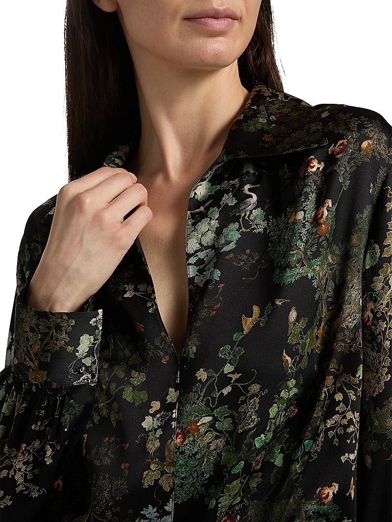 Grape Vine Silk V-Neck Blouse