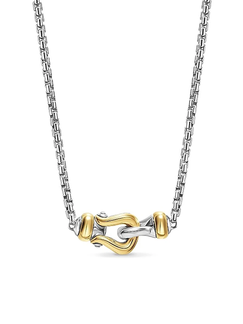 Petite Buckle Necklace in Sterling Silver with 14K Yellow Gold, 16.3MM