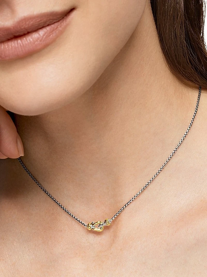 Petite Buckle Necklace in Sterling Silver with 14K Yellow Gold, 16.3MM