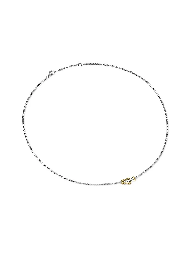 Petite Buckle Necklace in Sterling Silver with 14K Yellow Gold, 16.3MM