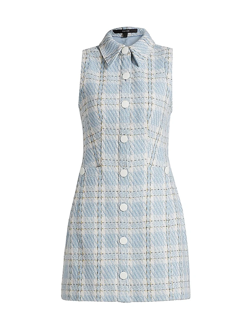Sophia Plaid Tweed Button-Front Minidress