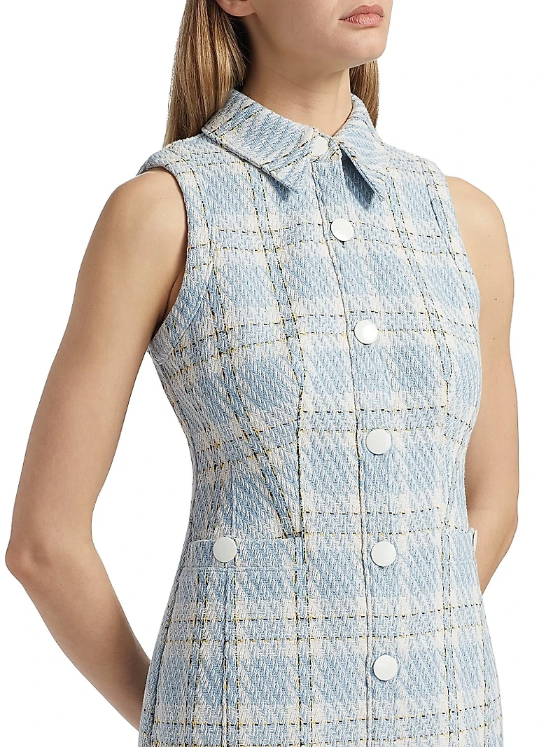 Sophia Plaid Tweed Button-Front Minidress