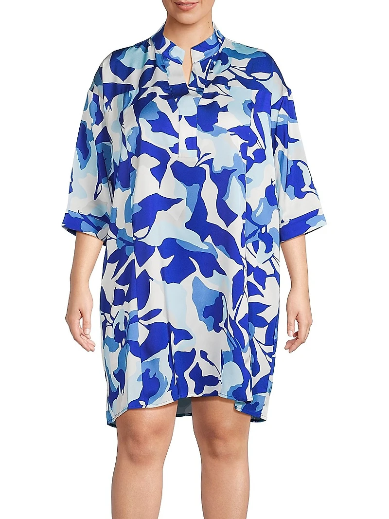 Plus Floral Crêpe De Chine Midi-Shirtdress