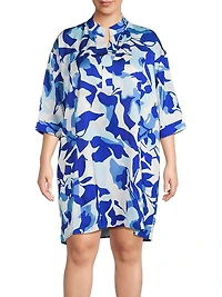 Plus Floral Crêpe De Chine Midi-Shirtdress