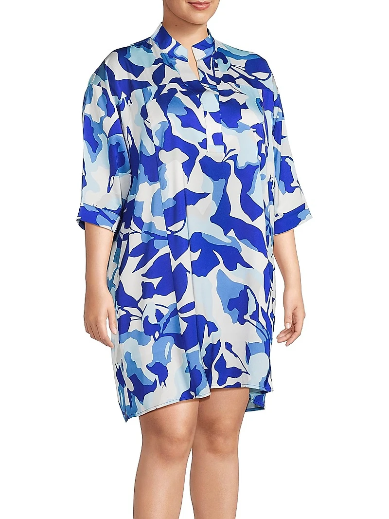 Plus Floral Crêpe De Chine Midi-Shirtdress