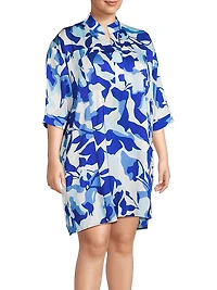 Plus Floral Crêpe De Chine Midi-Shirtdress