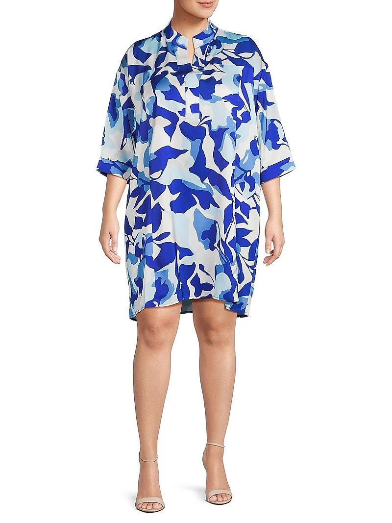 Plus Floral Crêpe De Chine Midi-Shirtdress
