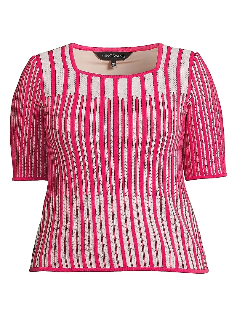 Plus Striped Rib-Knit Top