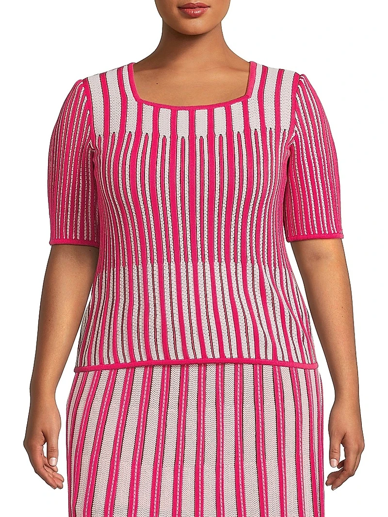 Plus Striped Rib-Knit Top
